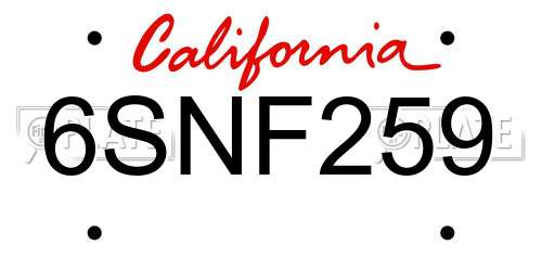 6SNF259 California License Plate