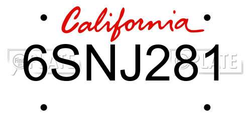 6SNJ281 California License Plate