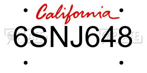 6SNJ648 California License Plate
