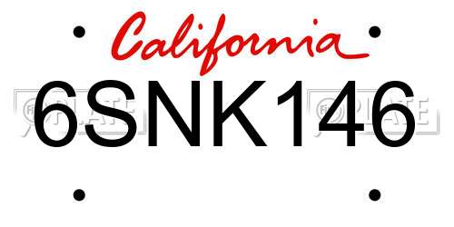 6SNK146 California License Plate