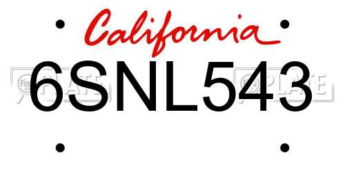 6SNL543 California License Plate