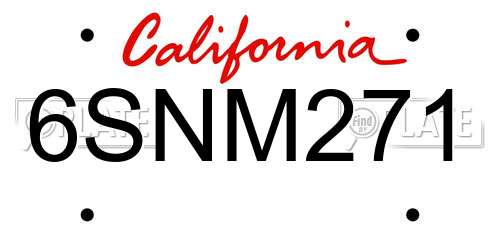 6SNM271 California License Plate