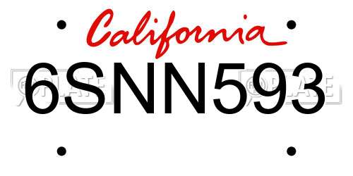 6SNN593 California License Plate
