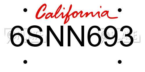 6SNN693 California License Plate