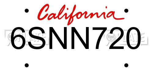 6SNN720 California License Plate