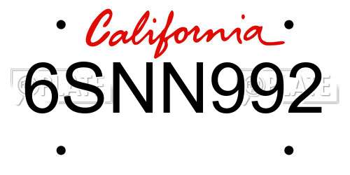 6SNN992 California License Plate