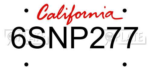 6SNP277 California License Plate