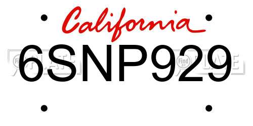 6SNP929 California License Plate