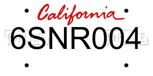 6SNR004 California License Plate