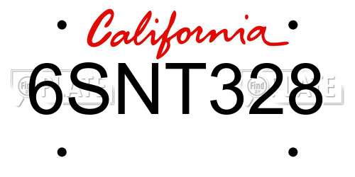 6SNT328 California License Plate