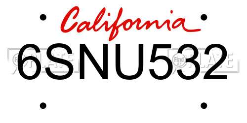 6SNU532 California License Plate