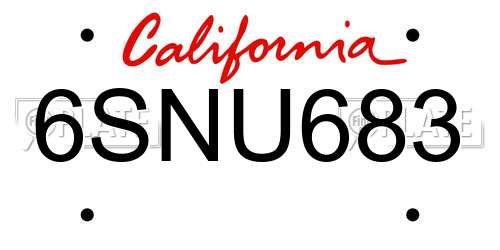 6SNU683 California License Plate