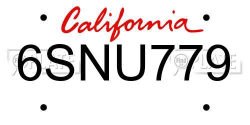 6SNU779 California License Plate