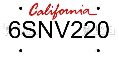 6SNV220 California License Plate