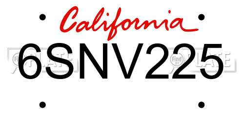 6SNV225 California License Plate