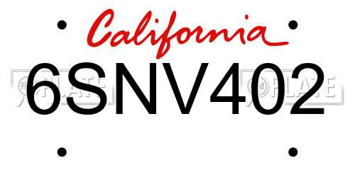 6SNV402 California License Plate