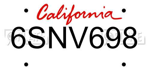 6SNV698 California License Plate