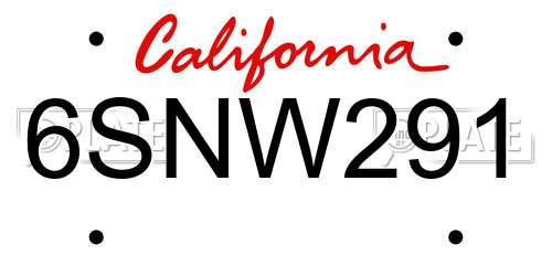 6SNW291 California License Plate