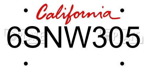 6SNW305 California License Plate