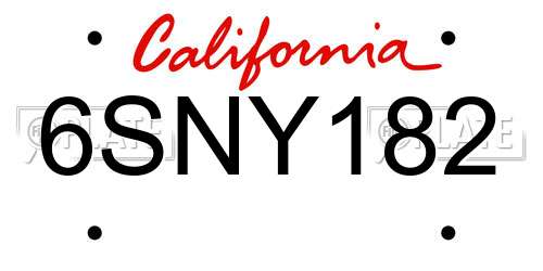6SNY182 California License Plate