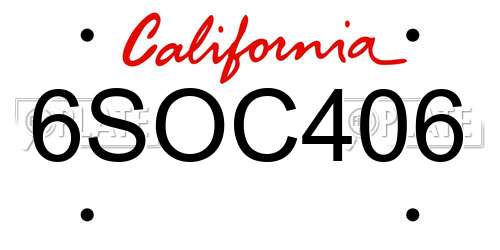 6SOC406 California License Plate
