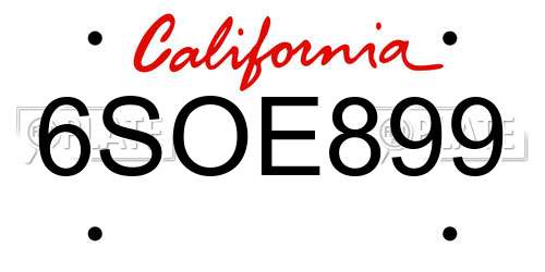 6SOE899 California License Plate