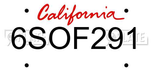 6SOF291 California License Plate