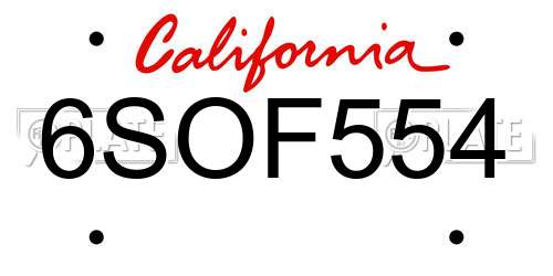 6SOF554 California License Plate