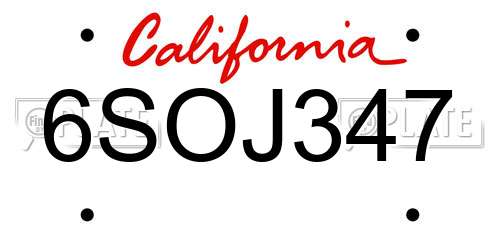6SOJ347 California License Plate