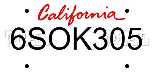 6SOK305 California License Plate