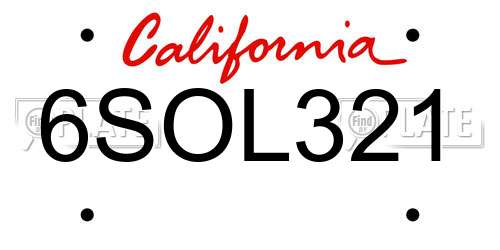 6SOL321 California License Plate