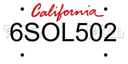 6SOL502 California License Plate