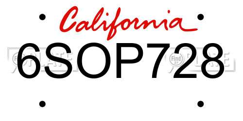 6SOP728 California License Plate