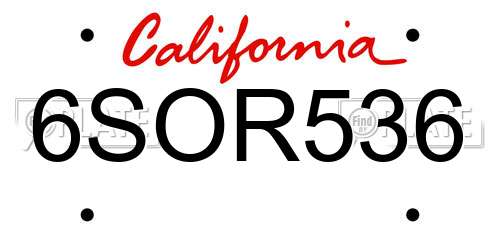 6SOR536 California License Plate