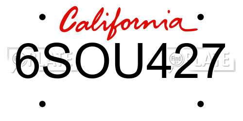 6SOU427 California License Plate