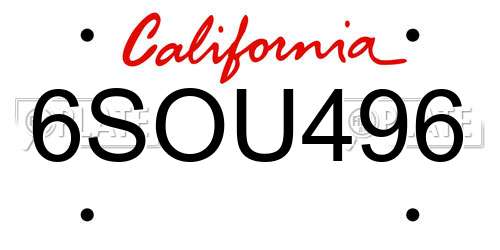 6SOU496 California License Plate