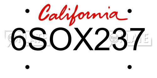 6SOX237 California License Plate