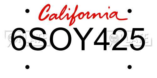 6SOY425 California License Plate