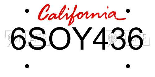 6SOY436 California License Plate
