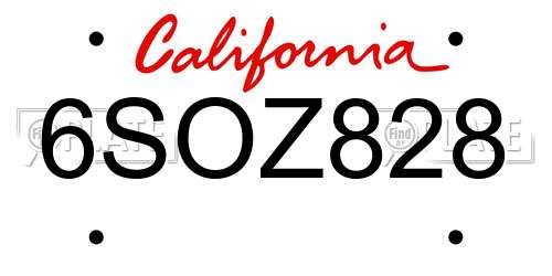 6SOZ828 California License Plate