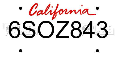 6SOZ843 California License Plate