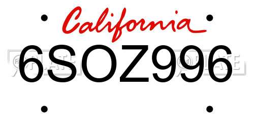 6SOZ996 California License Plate