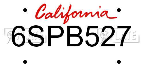 6SPB527 California License Plate