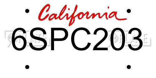 6SPC203 California License Plate