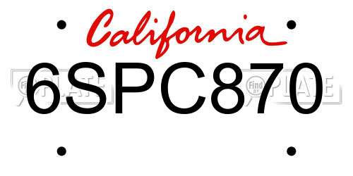 6SPC870 California License Plate