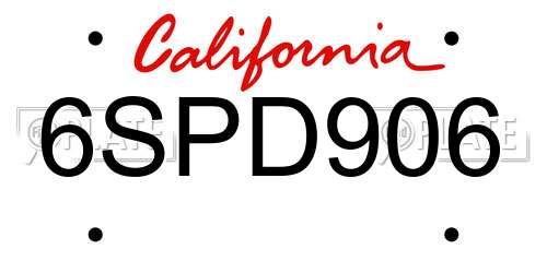 6SPD906 California License Plate