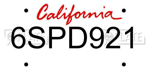 6SPD921 California License Plate