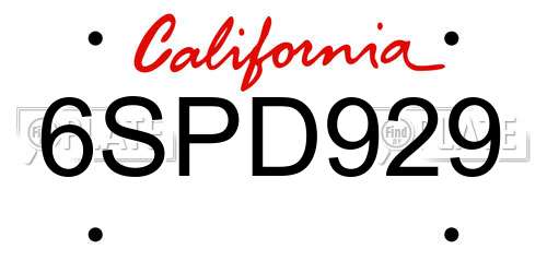 6SPD929 California License Plate