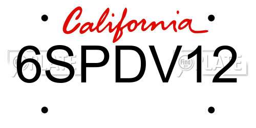 6SPDV12 California License Plate