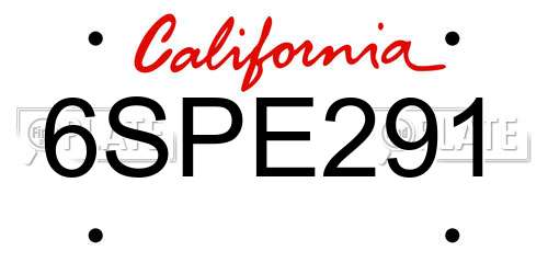 6SPE291 California License Plate